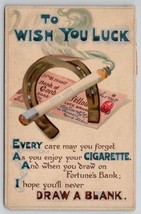 Wish You Luck Smoking Cigarette And  Horseshoe Postcard R29 - £11.68 GBP