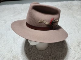 J. CREW Brown 100% WOOL Fedora M Hat Cowboy Designer Collection USA Made Feather - £29.32 GBP