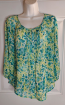 St John&#39;s Bay Floral Button-Down 3/4 Sleeve Pintuck Pleats Boho Tunic To... - $14.24