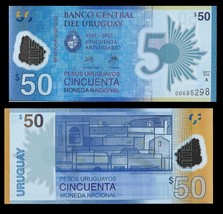 Uruguay P100, 50 Pesos 50th Anniv. /painter Deliotti mural UNC 2017 POLYMER $5CV - £3.56 GBP