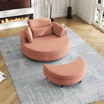 Comfy Corduroy Upholstery Round Sofa Leisure Armchair W/Adjustable Headrest,4 Pi - £839.63 GBP