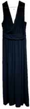 Lace Shoulders Faux Wrap Black Maxi Dress Gathered Waist Side Split Size Medium - £23.43 GBP