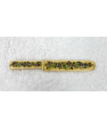 OLD Carved Letter Opener w Hand Painted Purple Flowers &amp; Green Leaves 3 ... - $29.21