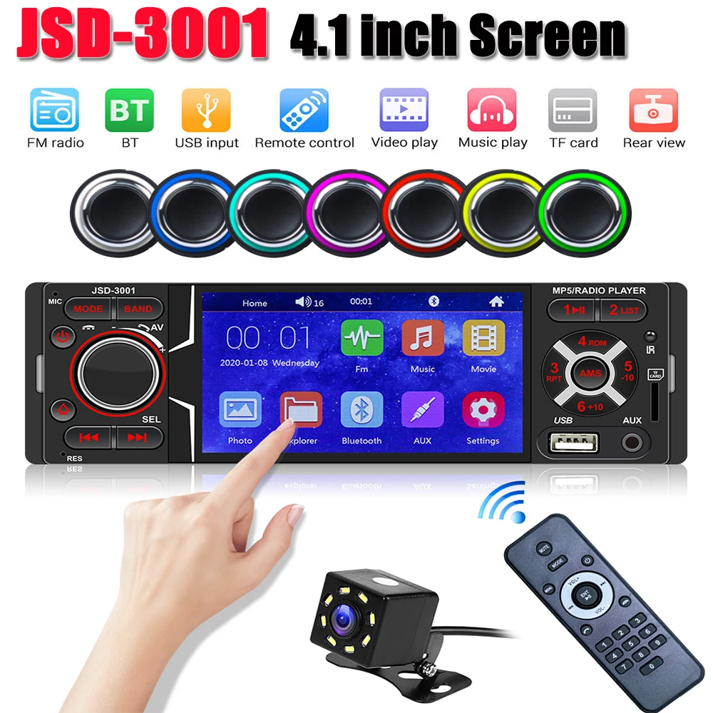 JSD-3001 Car Radio Multimedia 1 DIN Video Player 4.1 inch Touch Screen - £12.40 GBP+