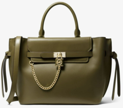 MICHAEL KORS HAMILTON LEGACY OLIVE GREEN LEATHER BELTED LG SATCHEL BAGNWT! - £256.98 GBP