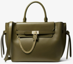 MICHAEL KORS HAMILTON LEGACY OLIVE GREEN LEATHER BELTED LG SATCHEL BAGNWT! - £252.60 GBP