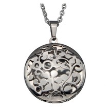 INOX Stainless Steel Round Locket Polish Pendant w/ Flower Design 16&quot; Chain - $727.71 MXN