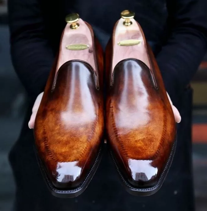 Men&#39;s Handmade Loafer Cowhide Brown Leather Moccasins Dress Formal Shoes - $159.99