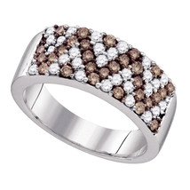 10k White Gold Round Brown Color Enhanced Diamond Chevron Fashion Band Ring - £686.51 GBP
