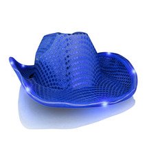 Light Up LED Flashing Cowboy Hat with Blue Sequins - £23.90 GBP