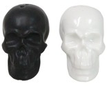 Matte Black And White Sugar Skulls Salt And Pepper Shakers Set Ceramic - £12.78 GBP
