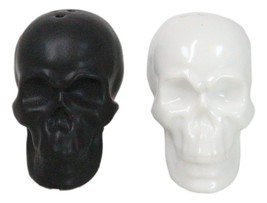 Matte Black And White Sugar Skulls Salt And Pepper Shakers Set Ceramic - £12.48 GBP