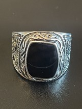 Natural Black Obsidian Stone S925 Sterling Silver Men Woman Ring Size 8.5 - £11.87 GBP