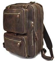 Men genuine leather laptop backpack 15&quot; PC crazy horse leather business bag - £187.24 GBP