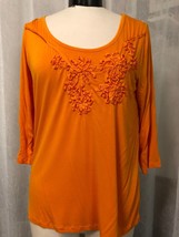 Bella Bird Women&#39;s Top Orange 3/4 Sleeve Stretch Top Size Large - $23.51