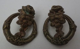 Antique Brass Drawer Cabinet Pull Knob Floral Design Ring Hardware VTG 1 7/8&quot; - £15.95 GBP