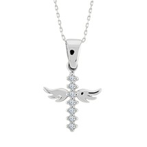 14k Weiß Vergoldet Engel Flügel Kreuz Halskette für Damen Tag Geschenk - £45.30 GBP