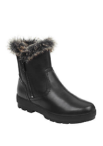NEW EASY SPIRIT BLACK LEATHER FUR WEDGE COMFORT BOOTS SIZE 8 W WIDE $129 - $116.24