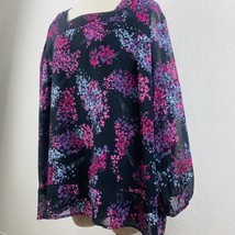 Lane Bryant Pullover Shirt Womens 22 Black Purple Blue Floral Sheer Long Sleeves - £23.66 GBP