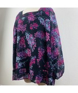Lane Bryant Pullover Shirt Womens 22 Black Purple Blue Floral Sheer Long... - £23.45 GBP