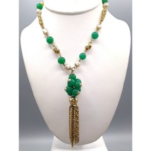Possible Unsigned Haskell Baroque Pearl and Green Peking Glass Beads Tassel Neck - £81.70 GBP