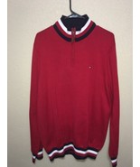 Tommy Hilfiger Men&#39;s COTTON Quarter Zip Sweater Pullover RED SZ XL NEW - $54.22 CAD