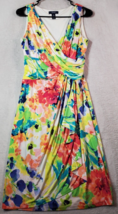 Chaps Sheath Dress Womens Medium Multi Floral Polyester Sleeveless Wrap V Neck - £18.44 GBP