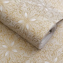 Self Adhesive Vintage Gold Floral Wallpaper Shelf Liner Dresser Drawers ... - £12.81 GBP