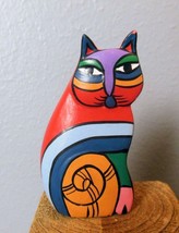 Vintage Kitty Cat Hand Painted Great Colors 4&quot; - $14.85