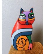 Vintage Kitty Cat Hand Painted Great Colors 4&quot; - $14.85