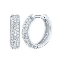 14K Oro Blanco Chapado Plata Micro Pavé Imitación Diamante Huggie Aro Pendientes - £93.31 GBP