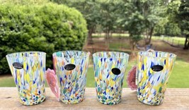 4 Murano Glasses Drinking Art Tumblers Dimpled Handmade Multi Millefiori... - $101.20