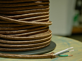 Brown rayon cloth covered 3-wire round cord, 18ga. Antique vintage lights - £1.32 GBP