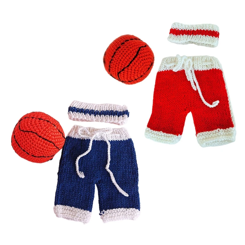 Play 69HE 3Pcs Baby Basketball Crochet Knit Hat Pants Set Newborn Photography Pr - £37.45 GBP
