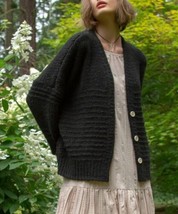 Fobya Black Textured-Knit Oversize Cardigan (M/L) - £37.50 GBP