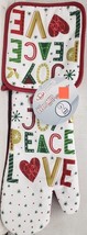 2pc Set: 1 Pot Holder &amp; 1 Oven Mitt, Christmas,Snowflakes,Joy,Peace,Love,Uniware - £7.17 GBP
