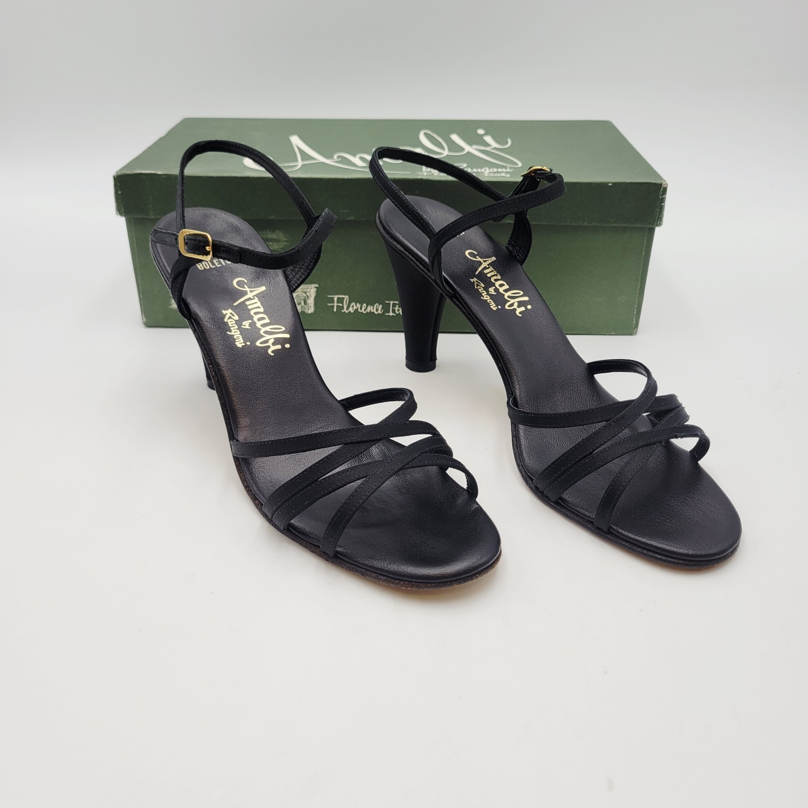 Amalfi by Rangoni Size 7.5 M Black Sandals Heels Womens Shoes Italy Vintage  Item image 2