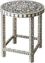 Accent Table Round Distressed White Black Resin Wood Bone Inlay - £2,141.47 GBP