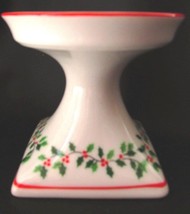 White Ceramic Holly &amp; Berries Pillar Candleholder Soap Dish Christmas Ho... - $12.99