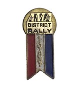 Biker Pin AMA District Rally 1989 Vintage 80s Gold Tone Enamel Metal Ribbon - $9.95