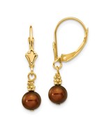 14K Yellow Gold Coffee Brown Fresh Water Pearl Leverback Earrings - $321.36 CAD