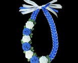 Graduation Lei Flower Blue &amp; White Roses Flowers Four Braided Ribbons - $50.00