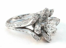 2.27Ct Princess Diamond Simulated  Lotus Flower Engagement Ring 14K White Gold - $211.40