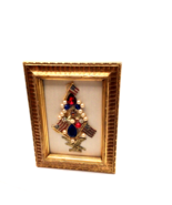 Vintage Gold Framed Jewelry Americana Christmas Tree Collage Art Red Whi... - $98.00