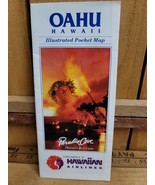 1996 OAHU HAWAII Illustrated Pocket Map Compliments of HAWAIIAN Airlines - $19.37 CAD