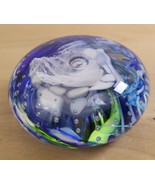 Handblown Controlled Bubble Art Glass Paperweight Signed 2011 Blue Green... - $49.74 CAD