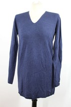 Burberry Brit M Blue Merino Wool V-Neck Long Tunic Sweater Italy Holes Mend - £24.16 GBP