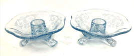 Fostoria  VERSAILLES Azure Blue Three-toed Candle Holder Pair Set 4 5/8&quot;... - $49.49