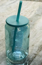 Colored Transparent Beer/Water Glass Jar W/Straw 420ml Plastic Lid- Tea - £11.34 GBP