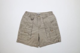 Vintage Columbia Mens Small Distressed Spell Out Above Knee Cargo Shorts Beige - £31.02 GBP
